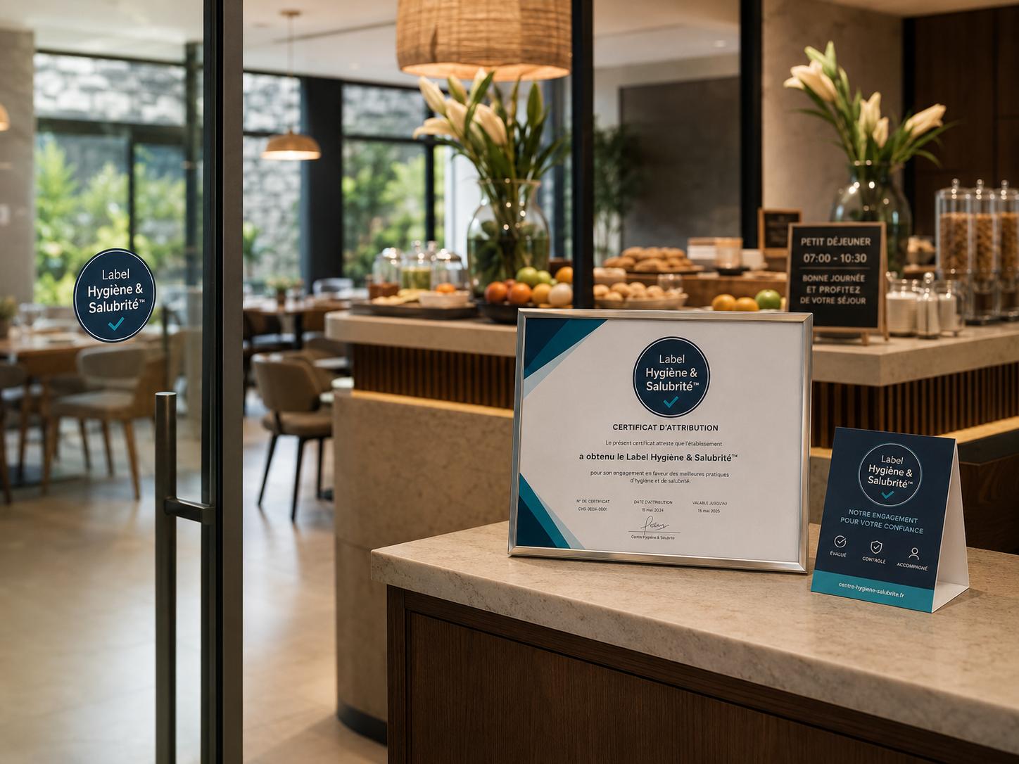 Label près d'un buffet d'hôtel